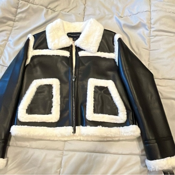 French Connection Jackets & Blazers - French Connection Black and Cream Teddy Jacket